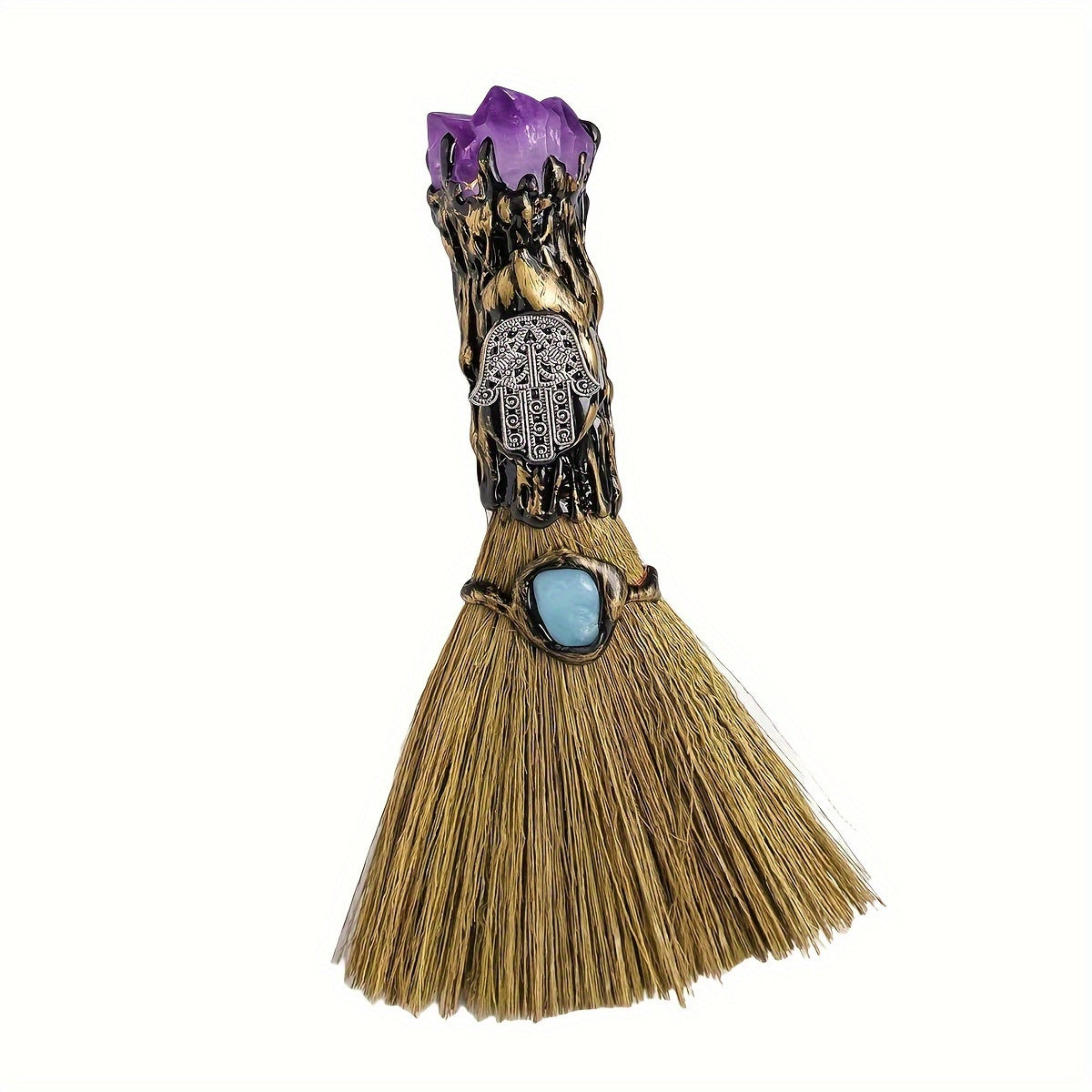 Bohemian Style Handcrafted Amethyst Crystal Mini Broom - Perfect for Halloween Decor, Witchy Home Accent & Reiki