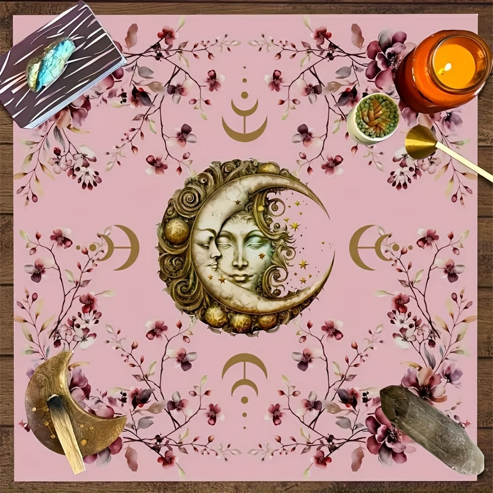 Moon God Pink Phase Altar Cloth - Mystical Tarot Witch Divination Tablecloth, Square Polyester Reading Mat For Room & Dorm Decor