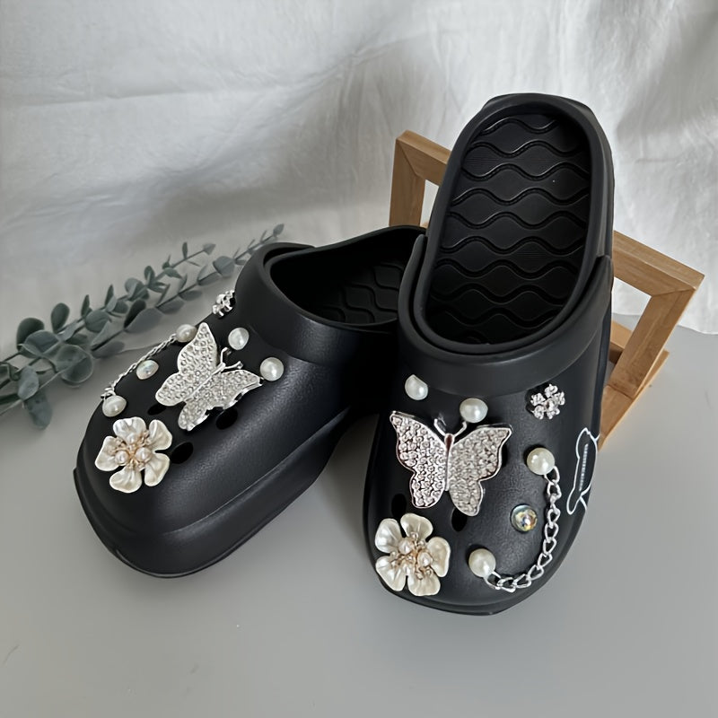 Casual Cartoon Bear Pattern Mules & Clogs for Women, Breathable EVA Platform Heel Clogs with Bow Embellishment, Versatile Indoor/Outdoor Fashion Footwear - Quanzhou Manufactured