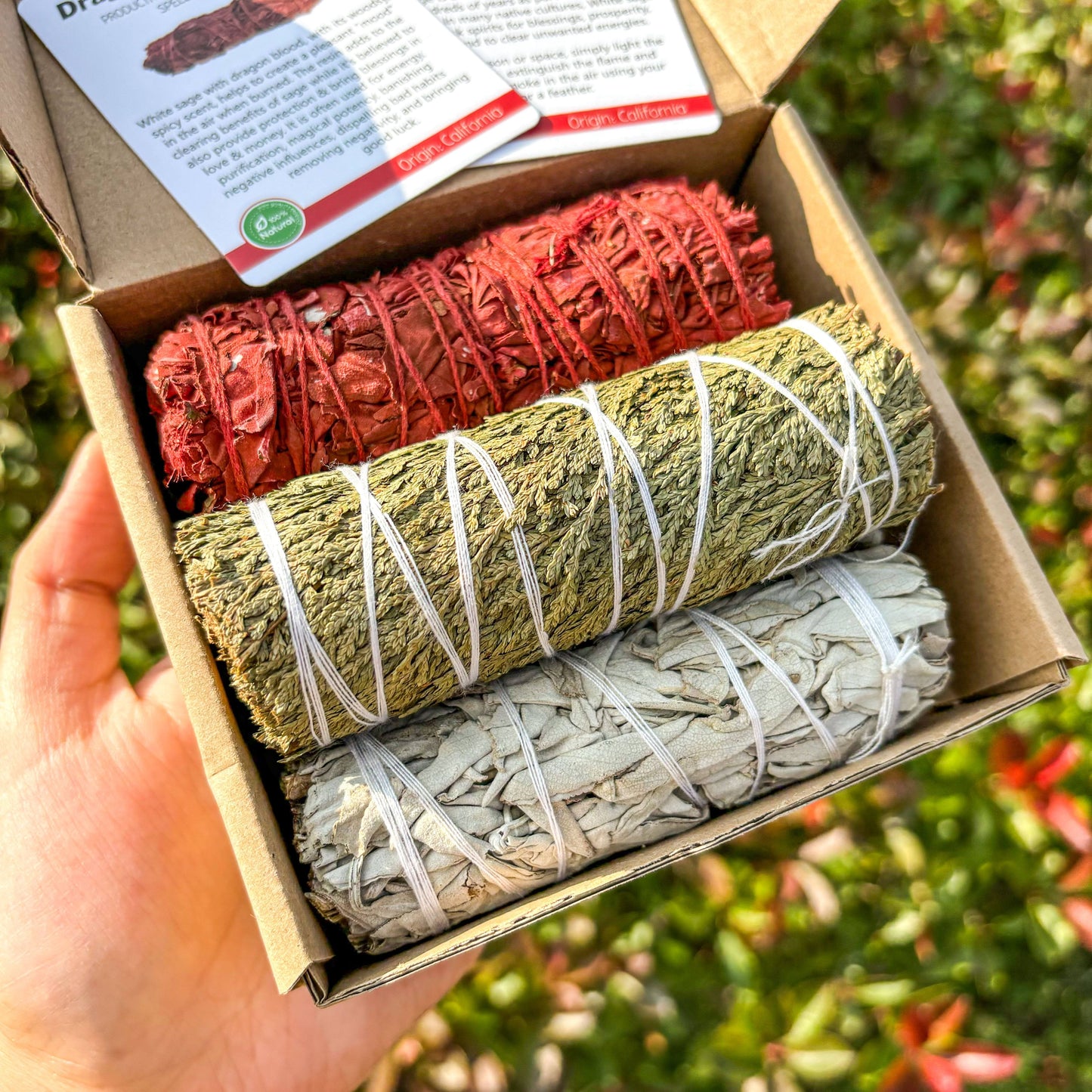 A Set Of Incense Kit - Contains White Sage, Cedarwood, Dragon's Blood Sage, Palo Santo, Abalone Shell, Amethyst Necklace, An Ideal Choice for Gifting