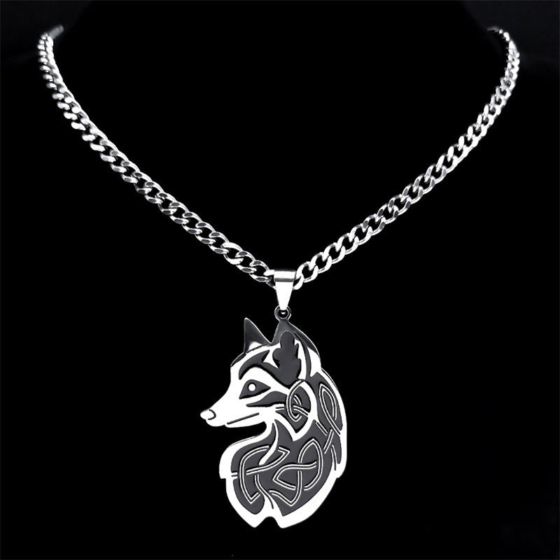 1pc Gothic Style Stainless Steel Fox Pendant Necklace for Men'S Hip-hop Animal Pendant Necklace