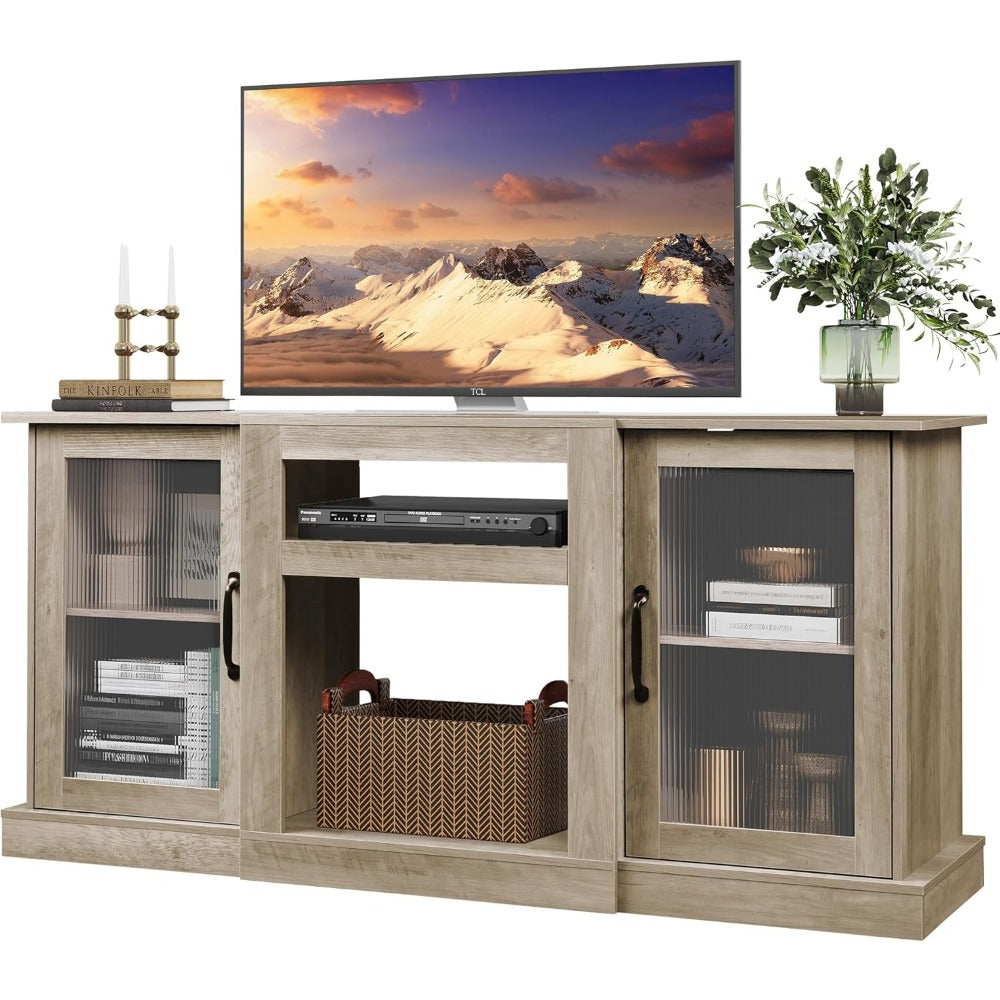 Retro Stable TV Stand for 65 inch TV, Cabin TV Console Cabinet with Storage, Open Storage Rack Entertainment Center for Living Room and Backyard