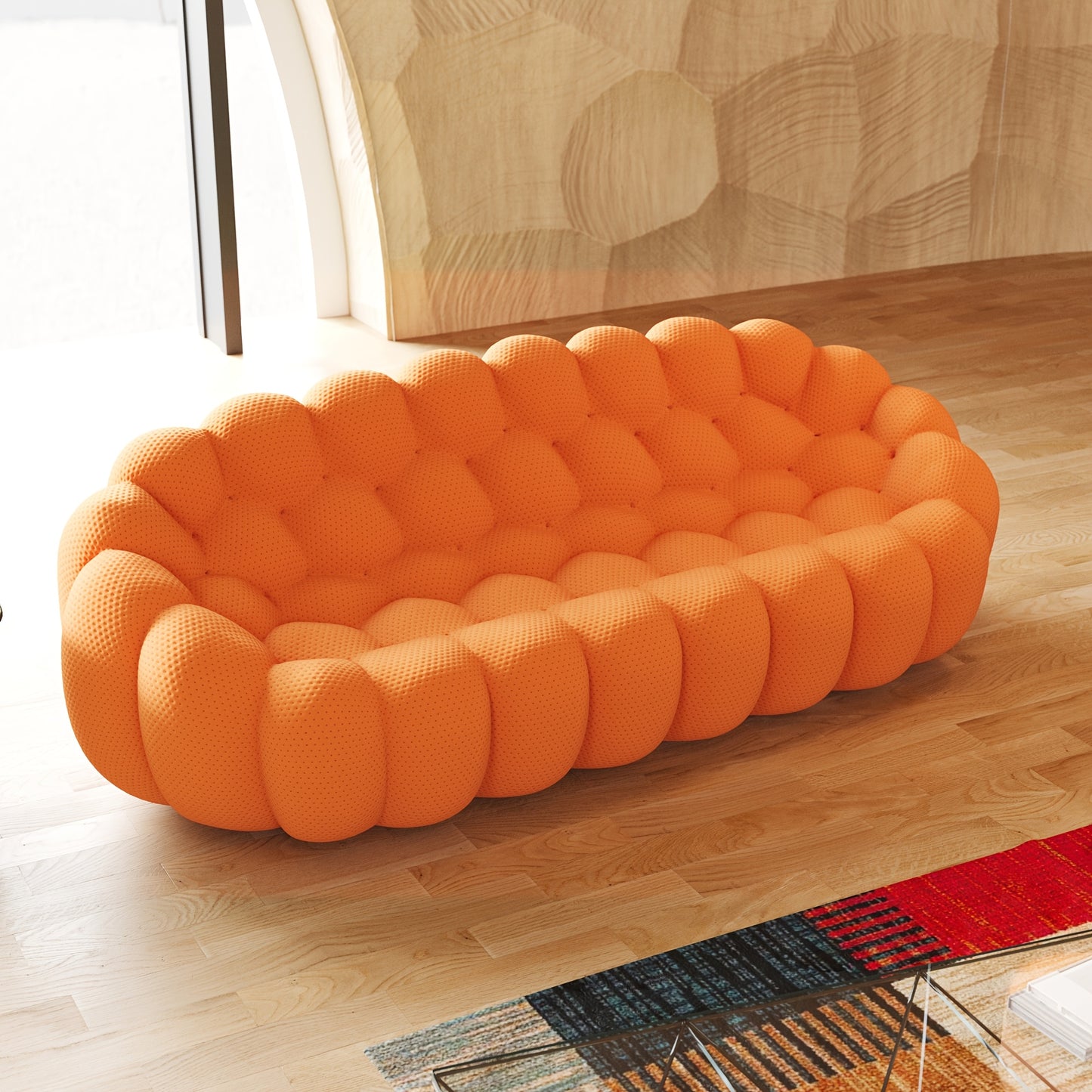 [Vibrant Orange Modular Bean Bag] Oversized 3D Textile Modular Bean Bag Sofa with Ottoman - Vibrant Orange, High-Resilience Foam for Ultimate Comfort, Durable Mesh Fabric, Easy No-Install Setup