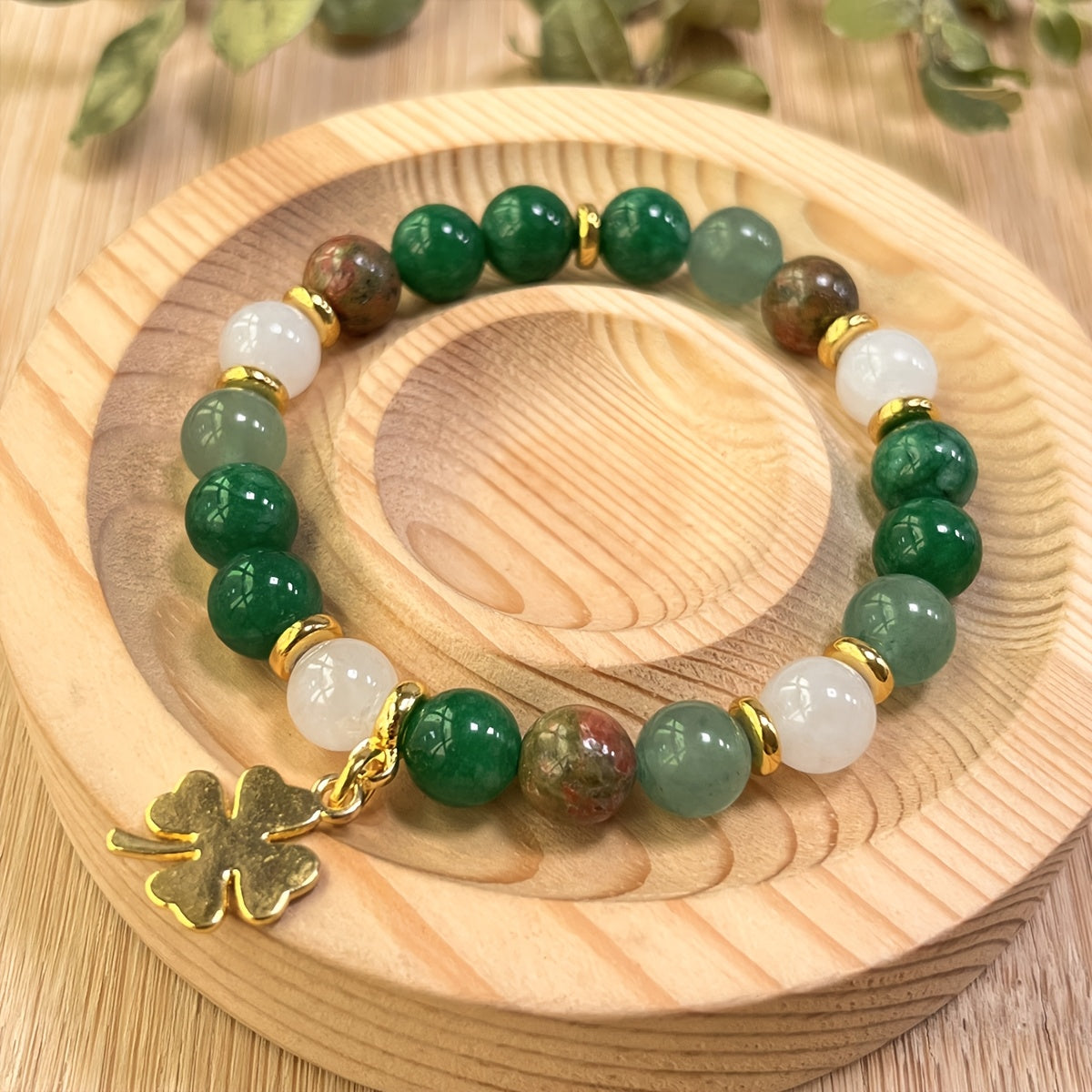 1pc Green Aventurine & Chrysocolla Beaded Bracelet with Four-Leaf Clover Charm, Natural Stone Prosperity Jewelry, Vintage Bohemian Style, St. Patrick'S Day & Thanksgiving Gift, Unisex Elegant Accessory