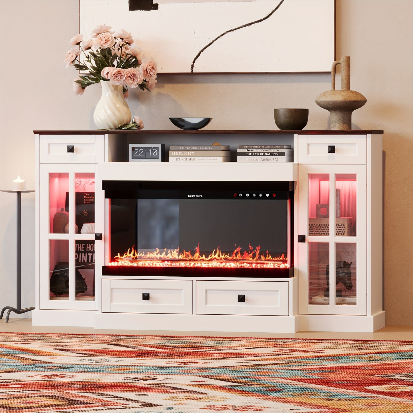 Modern LED Fireplace Cabinet With Remote Control - Multi-Color Lighting & Ample Storage