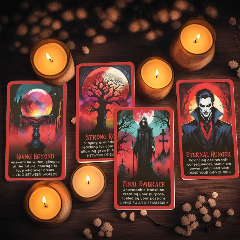 Blood Moon Oracle Cards - 40pcs Gothic Red & Black Halloween Deck with Meanings, Perfect Beginner's Guide for Friends and Family