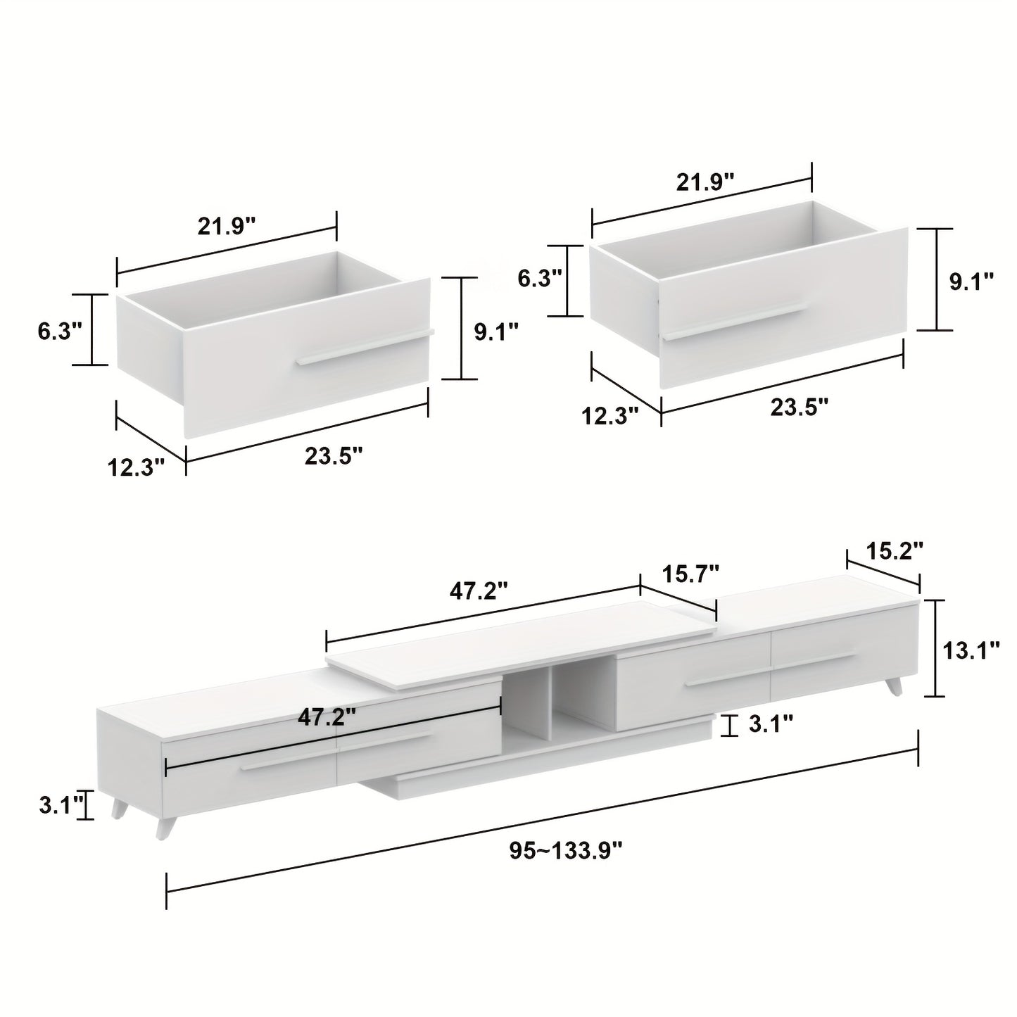 [Adjustable Design, Veneer Finish] Modern Adjustable TV Console & Media Cabinet - Spacious Storage with Drawers, Tripods, and Veneer Finish - Living Room Entertainment System