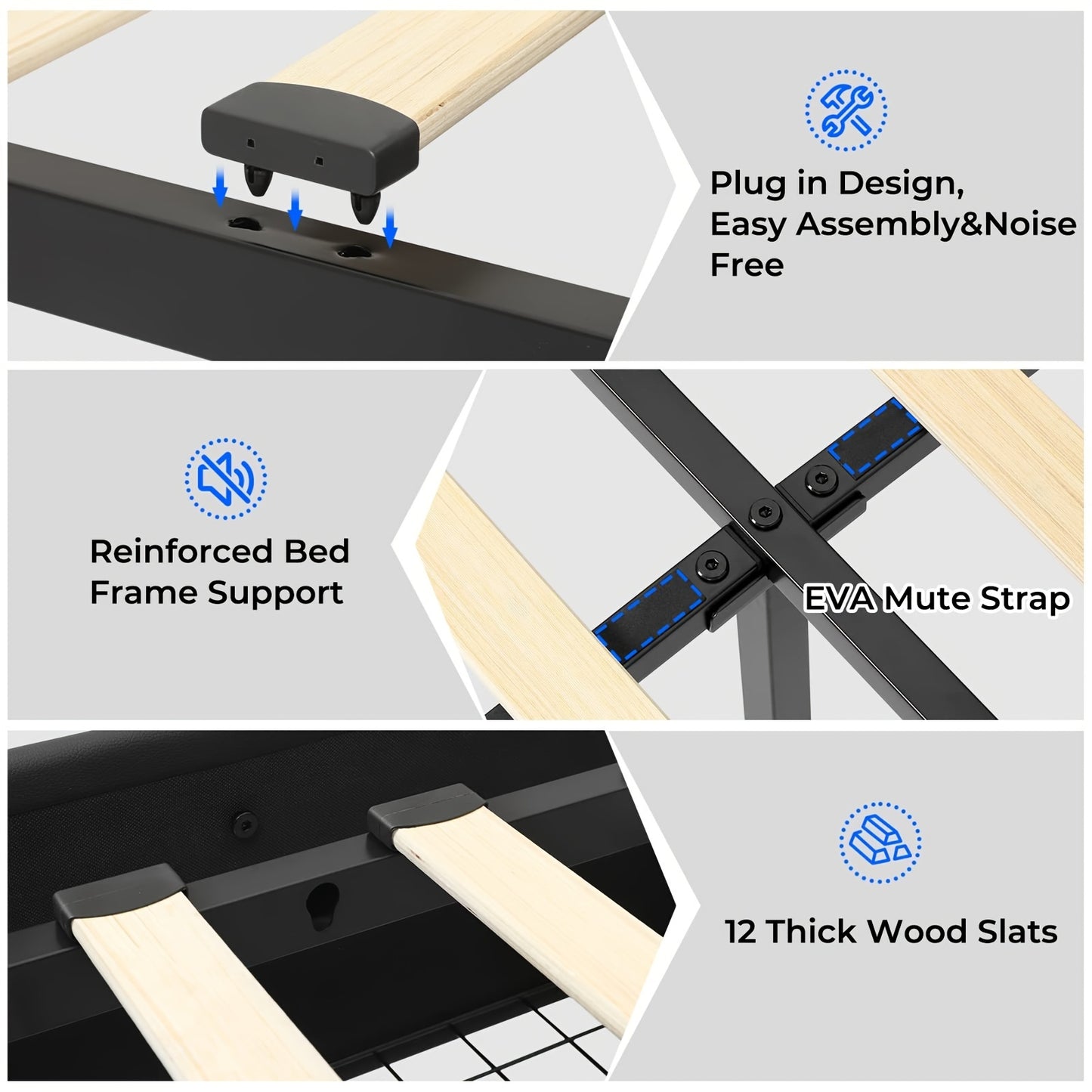 Bed Frame Queen Size With 4 Storage Drawers And LED Lights, Upholstered Platform Bed Frame With Height Adjustable Headboard And USB Ports, Led Bed Frame Queen, No Box Spring Needed, Black