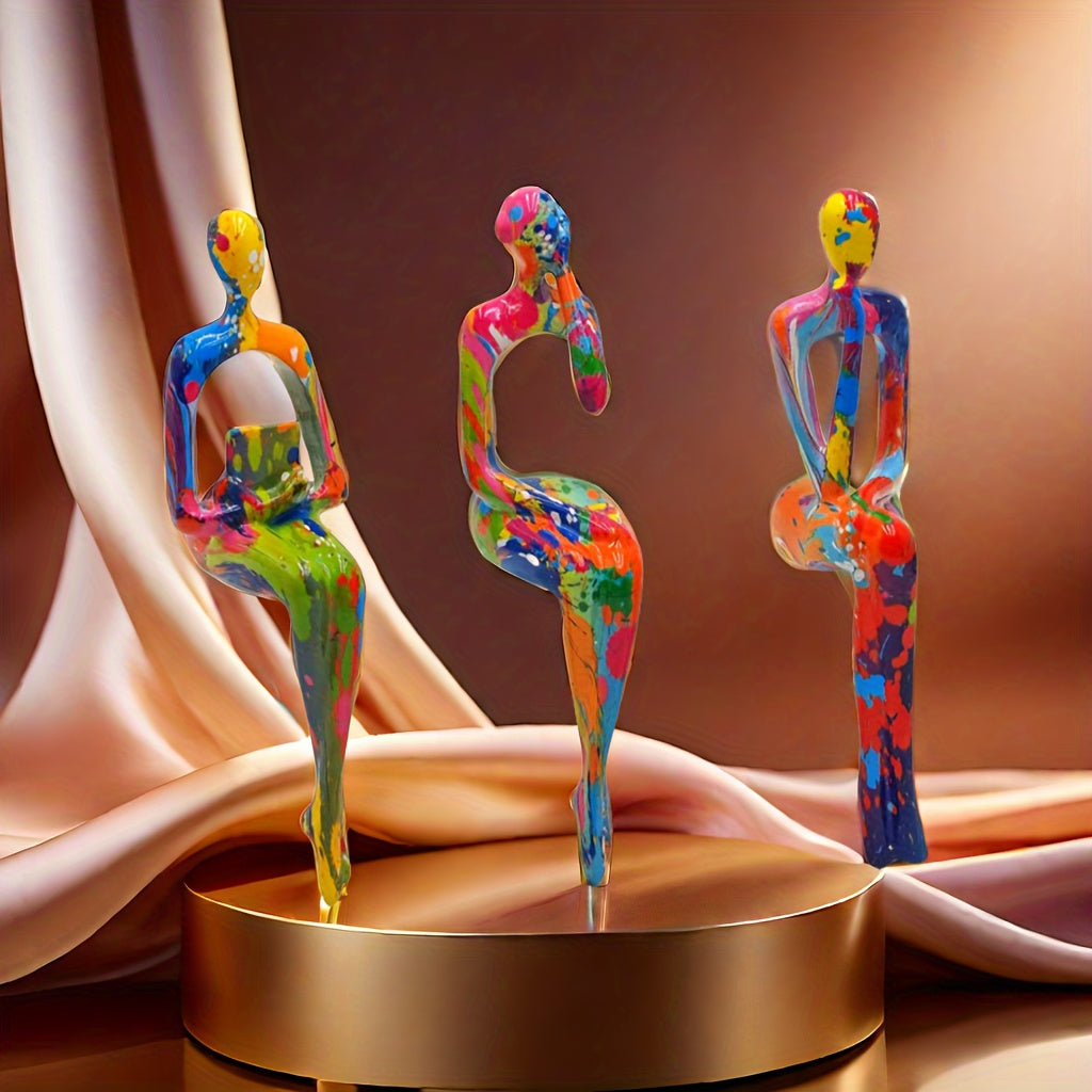 3pcs Modern Resin Abstract Figures Set, Multi-Pose Sitting Design, Living Room Decor, No Electricity Needed, Ideal for Halloween, Easter, Thanksgiving Decorations