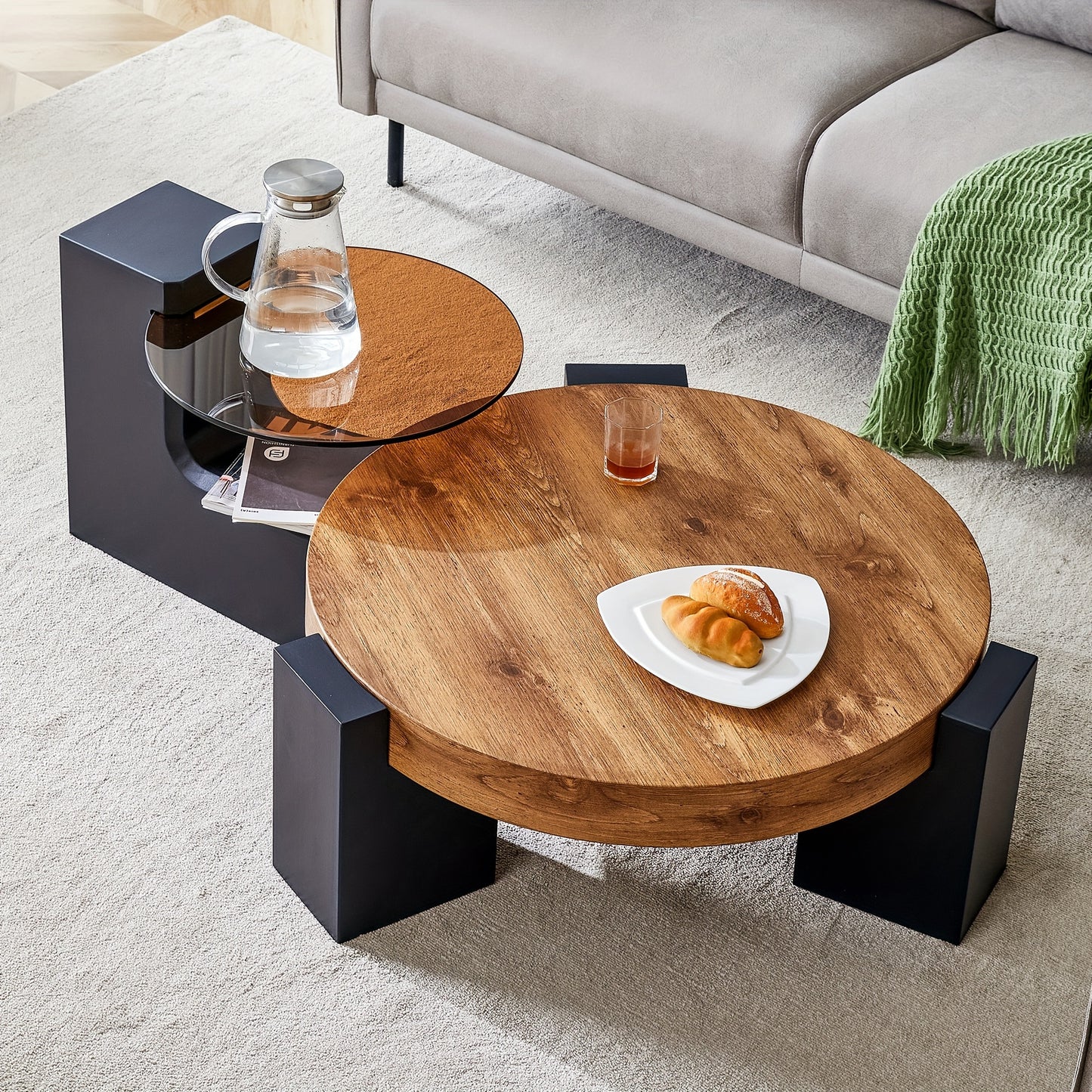 The Detachable Double-decker Coffee Tables For Living Room Round Table Circle Coffee Table For Small Space Home Office, Furniture For Living Room, Local Warehouse, Clearance Furniture, Farmhouse Clearance Items.