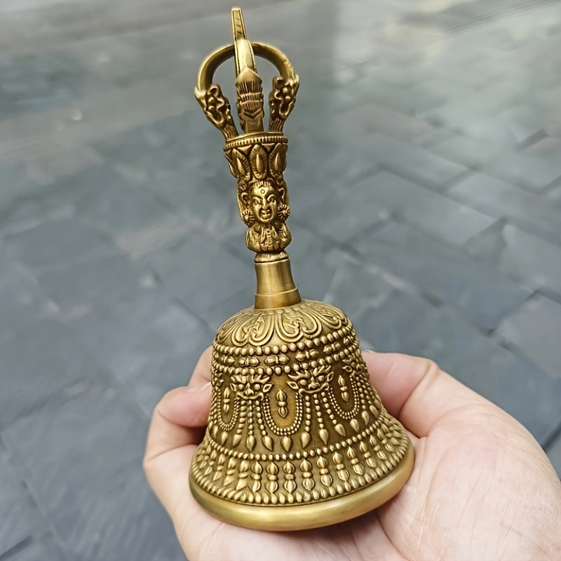 Retro Tibetan Secret Artifacts Five-Pronged Vajra Bell Pestle Ornaments Lucky Carved Bell Ornaments Home Living Room Office Hand-Cranked Bell Decorative Ornaments Art Craft Ornaments Collectibles