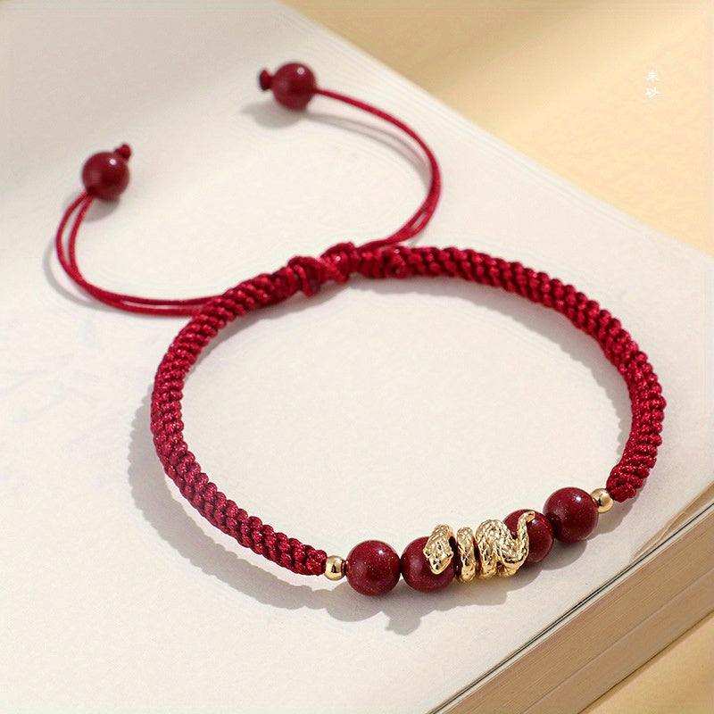 2025 new year Year of Snake Birth Year Hand Woven Hand Rope Safe and Smooth Blessing Snake Couple Bracelet Woven Red Rope Purple Gold Sand Braid Rope