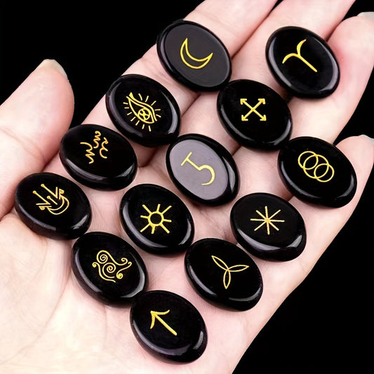 13pcs Witchcraft Rune Stones Set, Natural Agate Quartz Crystal Carvings for Divination, Meditation and Home Decor - Spiritual Gift for Energy Work, Unscented, Solid Format