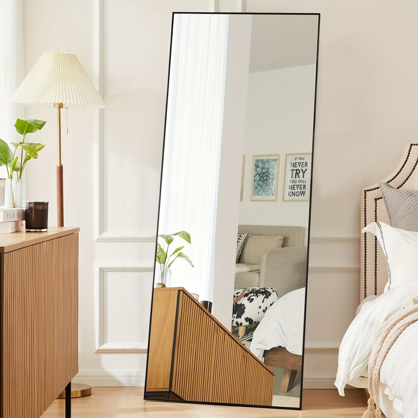 Floor Mirror, 64" x 21" Full Length Mirror with Stand, Hanging Mirror Wall Mounted Mirror with Aluminum Alloy Frame, Full Body Mirror for Living Room Bedroom Cloakroom