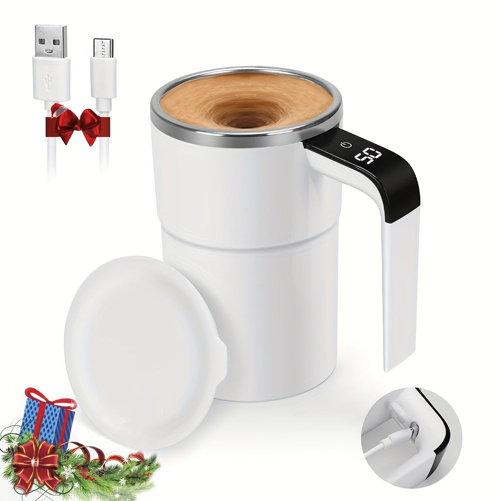 1pc Automatic Stirring Cup, Portable 304 Stainless Steel Coffee Mug with Temperature Display, USB Rechargeable, 155mAh Battery, ABS Material, for Home and Office Use