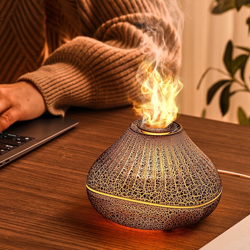 USB-Powered Volcanic Lava Crack Aromatherapy Diffuser with Humidifier, Night Light & Essential Oil Functionality – Ideal for Home Decor, Bedroom, Office, and Car