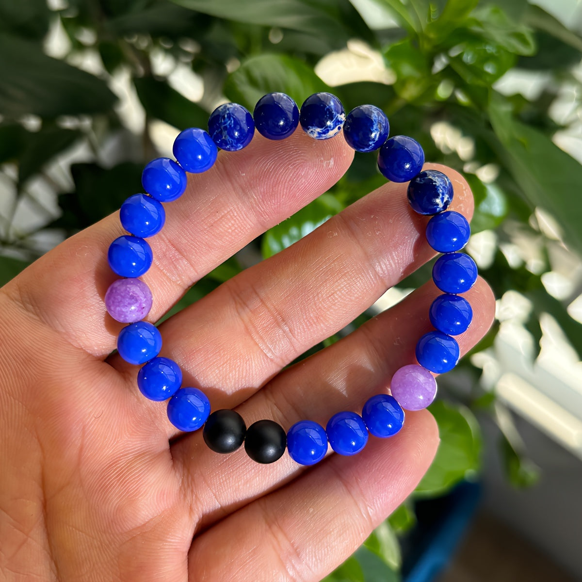 1pc Handcrafted Wisdom Stone Beads with Lapis Lazuli & Amethyst for Men And Women, Enhances Intuition And Clears Energy Blockages - Accessory for Learning And Memory