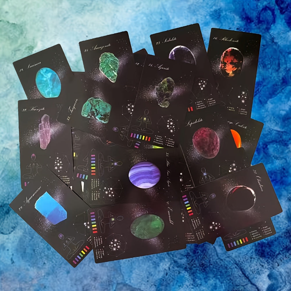 Crystal Healing & Planet Oracle Cards Deck - 60 Card Stock Divination Cards with Guidebook for Astrology & Energy Work, Educational Tarot Game for Adults, Teens 14+