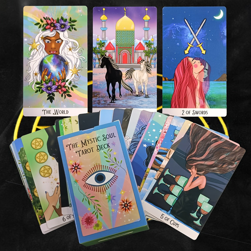 Mystical Soul Tarot Deck for Divination and Fortune-Telling, 78-Card Full Set for Party Games and Self-Discovery, Premium Paper Material, Ideal Christmas Gift for Teens and Adults 14+