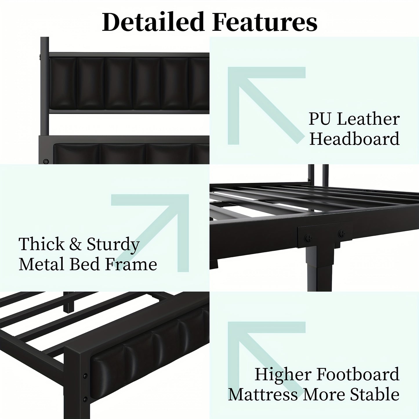 Bed Frame, LED Platform Bed with Faux Leather Headboard, Charging Station, 2-Tier Storage Space/No Box Spring Needed/Noise-Free