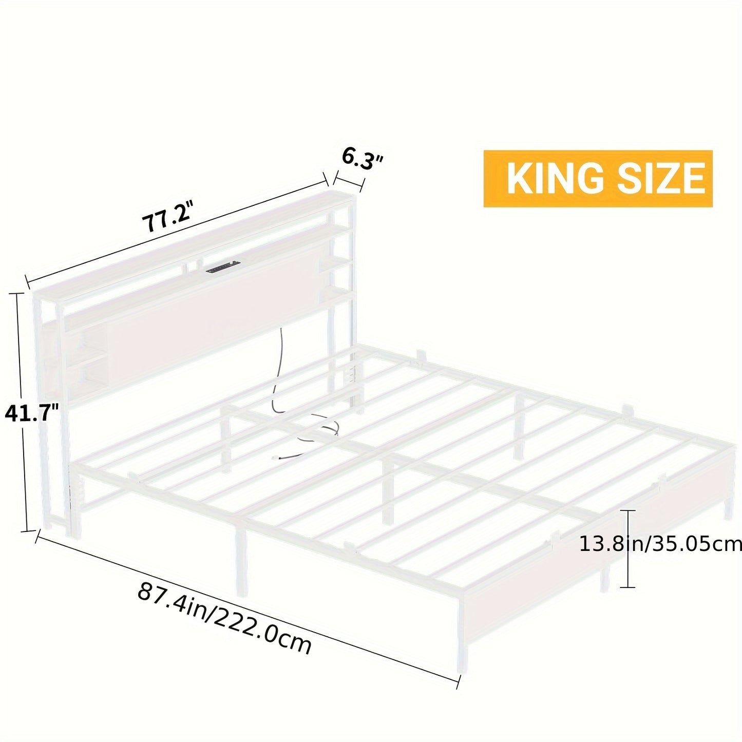 Unikito King Size Bed Frame With Storage Headboard, Power Socket And Smart LED Lights, Sturdy And Stable Platform Bed, Heavy Duty Metal Slats, Noise Free, No Box Spring Needed, Easy To Assemble, White