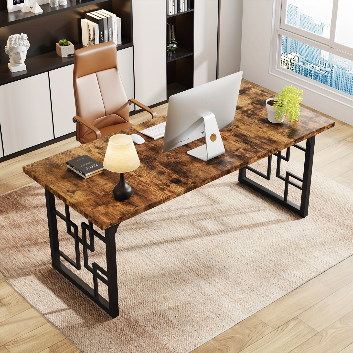 Industrial 63" Dining Table, Rectangular Wooden Kitchen Table In Rustic Brown With Black Metal Frame, Suitable For 4-6 People, Dinner Table For Kitchen, Dining Room, And Living Room