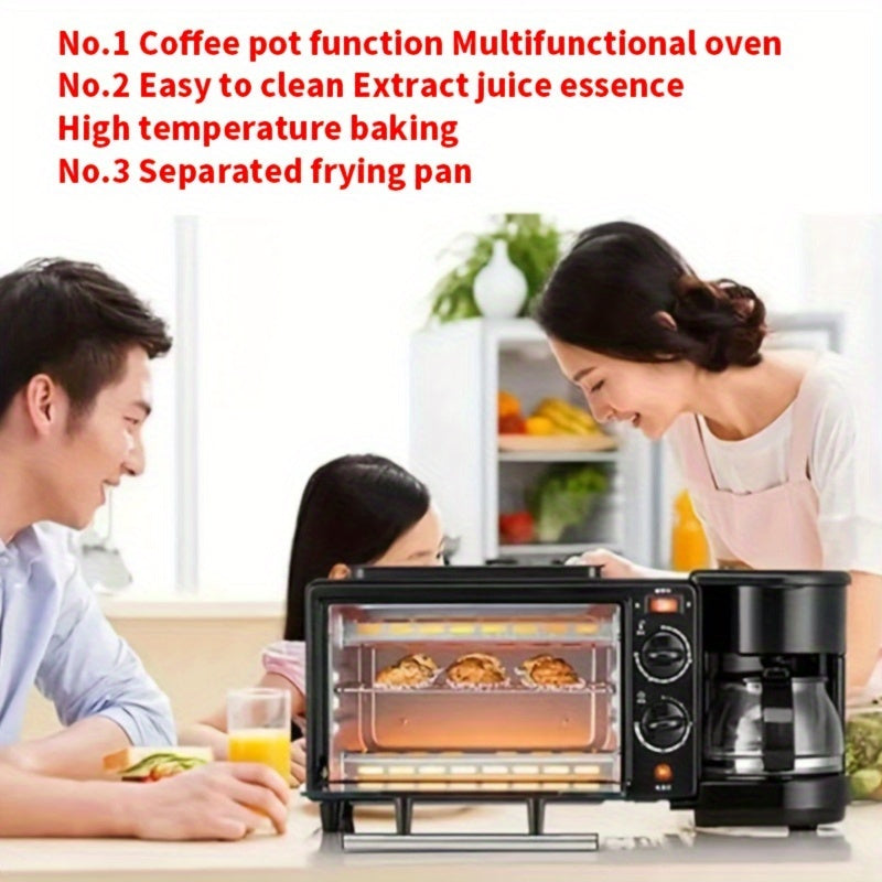 Versatile 3-in-1 Breakfast Maker Station with Coffee Machine, Non-Stick Pan & 30-Min Timer - BPA-Free Alloy Steel, 640W, US Plug - Ideal for Quick Meals like Omelettes, Waffles, Bagels & More - Perfect for Apartment Kitchens,