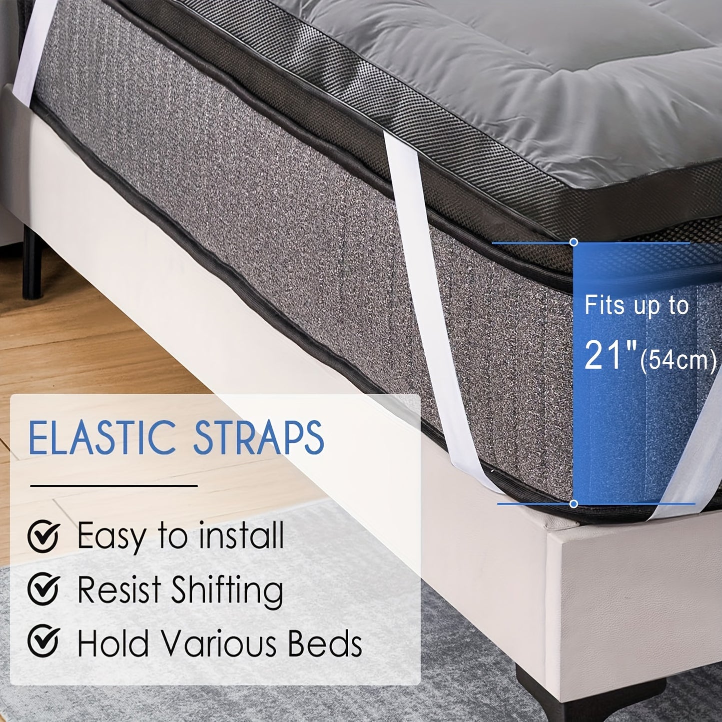 1pc Extra Thick Mattress Topper, Air Flow Quilted Fitted Mattress Pad for Back Pain, Super Breathable Mattress Pad Cover with Strong Elastic Bands fits up to 21-inch, Extra Soft Pillow Top Mattress Topper Overfilled with Prem