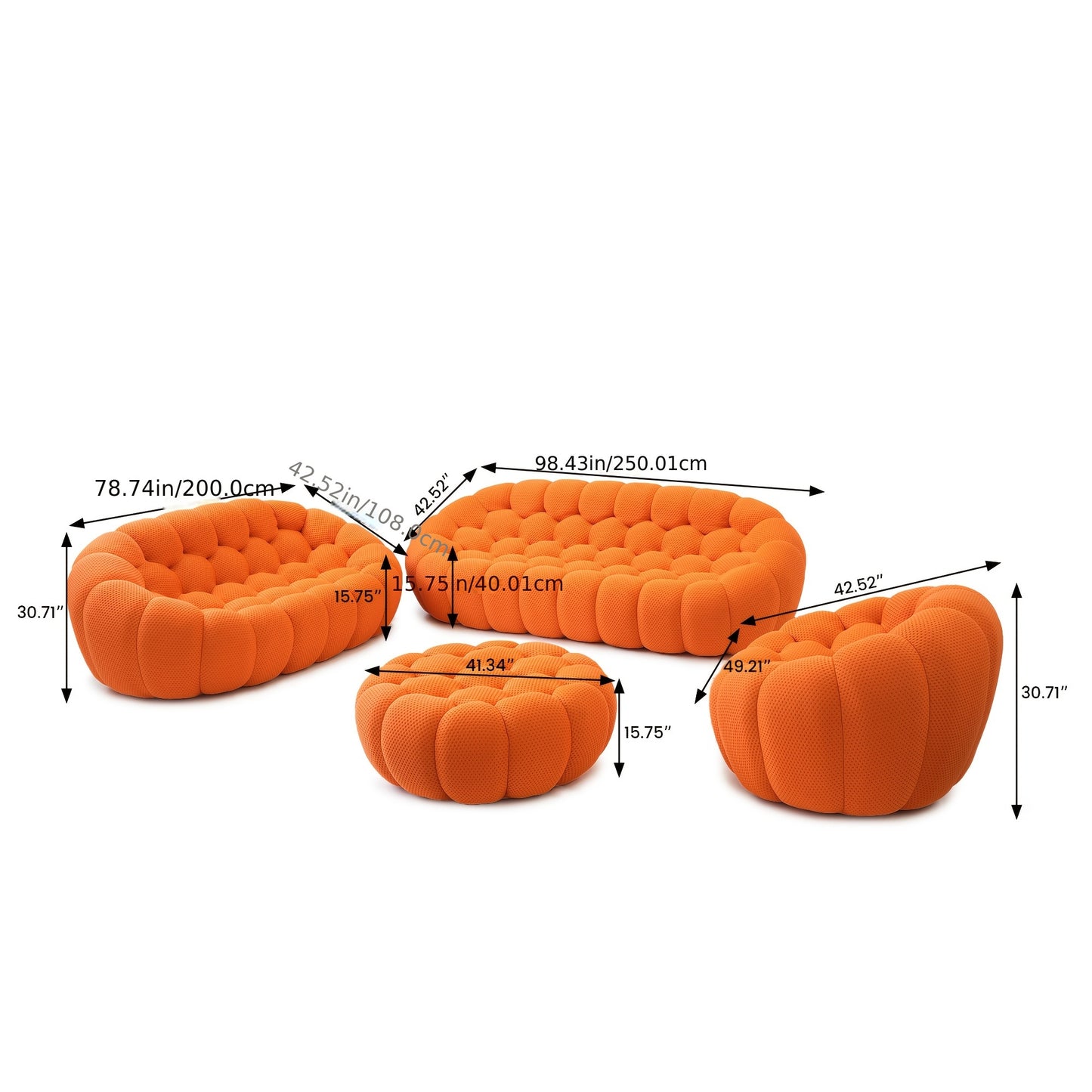 [Vibrant Orange Modular Bean Bag] Oversized 3D Textile Modular Bean Bag Sofa with Ottoman - Vibrant Orange, High-Resilience Foam for Ultimate Comfort, Durable Mesh Fabric, Easy No-Install Setup