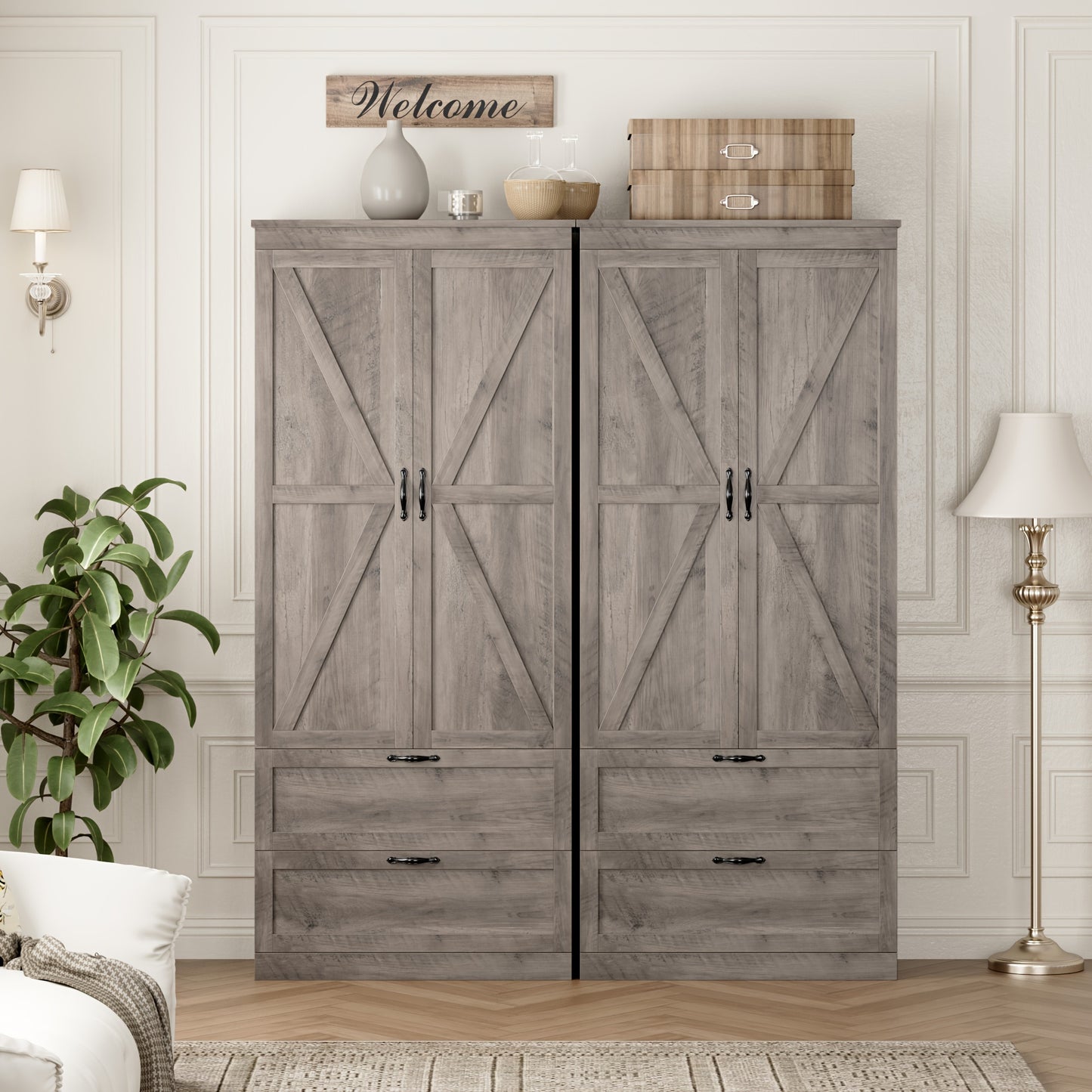 FULTRU Farmhouse Kitchen Pantry Storage Cabinet, 70" Tall Storage Cabinet With Drawers And Adjustable Shelf