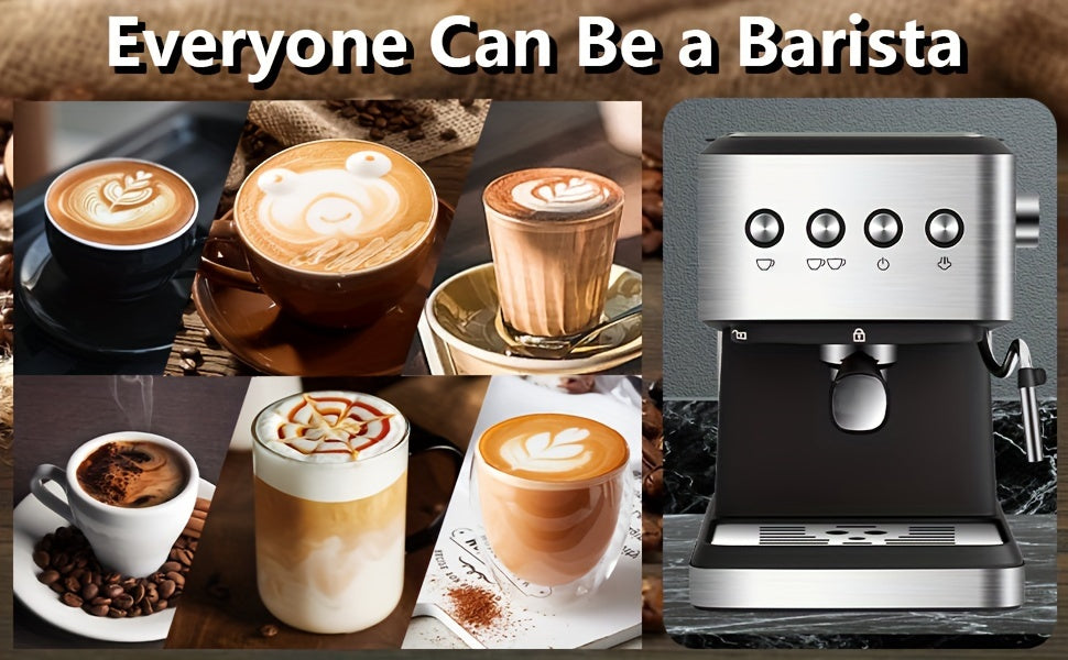 20 Bar Espresso Machine, Stainless Steel Espresso Coffee Machine For Cappuccino, Latte, Automatic Espresso Machine With 1.5L Removable Water Tank, Powerful Steam Wand, Built-In Milk Frother, One-Touch Single Or Double Shot