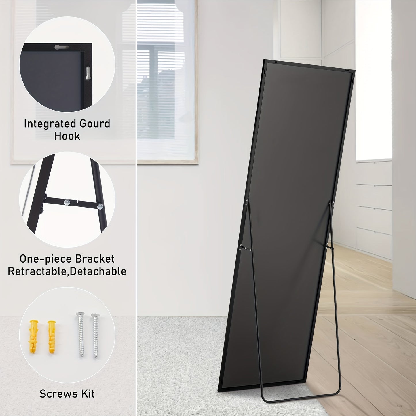 Floor Mirror, 64" x 21" Full Length Mirror with Stand, Hanging Mirror Wall Mounted Mirror with Aluminum Alloy Frame, Full Body Mirror for Living Room Bedroom Cloakroom