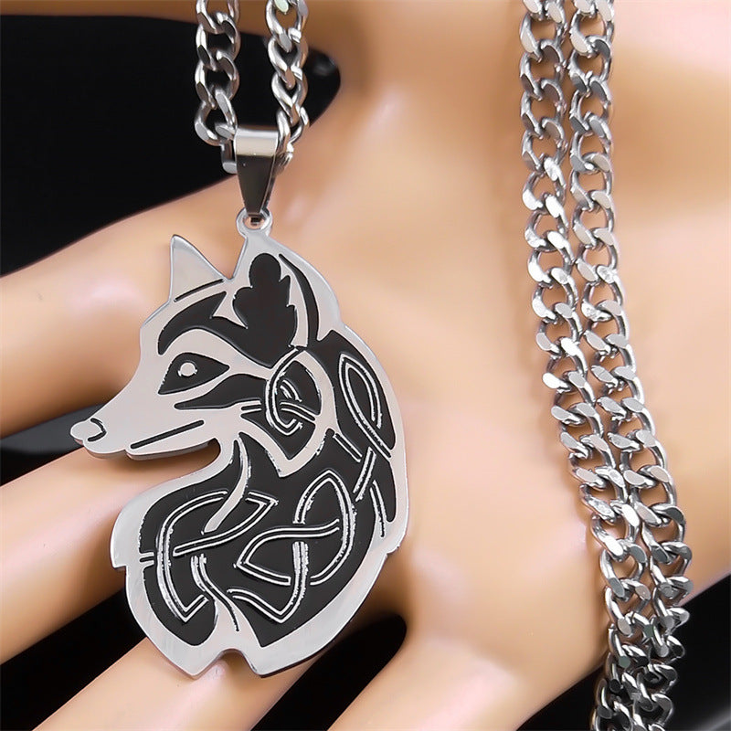 1pc Gothic Style Stainless Steel Fox Pendant Necklace for Men'S Hip-hop Animal Pendant Necklace