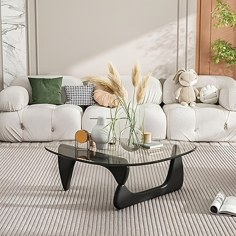 Glass Coffee Table Modern Mid-century Coffee Table Triangle Smooth Edge Coffee Table for Living Room Farmhouse Coffee Table Small Stylish Living Room Furniture Easy to Install