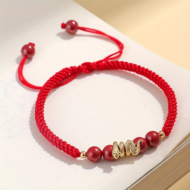 2025 new year Year of Snake Birth Year Hand Woven Hand Rope Safe and Smooth Blessing Snake Couple Bracelet Woven Red Rope Purple Gold Sand Braid Rope