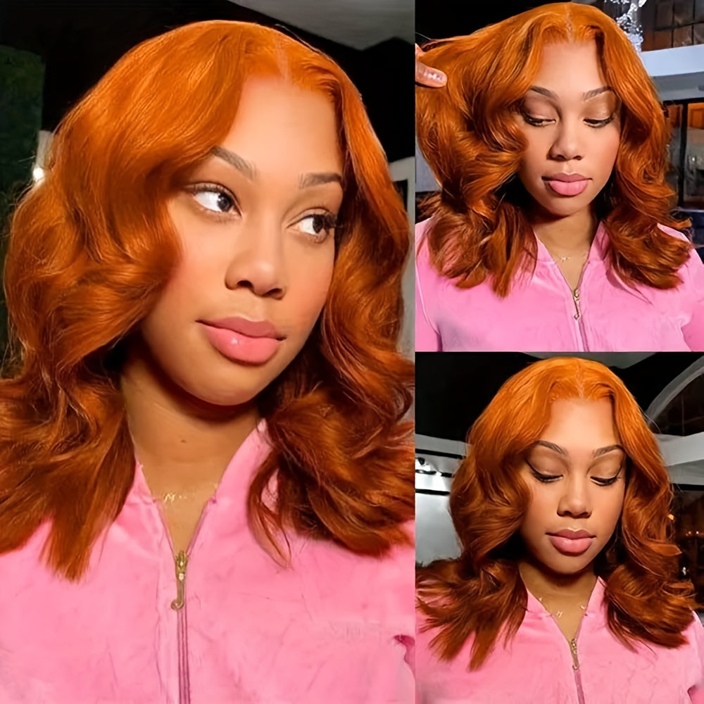 Short Bob Ginger Orange Lace Front Wig 13*4 Inch Deep Part Space Curly Wave Synthetic Heat Resistant Fiber Preplucked Hairline Long Loose Wavy Glueless Lace Wigs For Daily Party Use