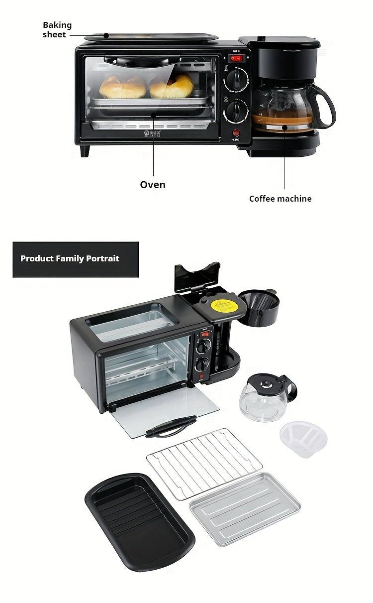 Versatile 3-in-1 Breakfast Maker Station with Coffee Machine, Non-Stick Pan & 30-Min Timer - BPA-Free Alloy Steel, 640W, US Plug - Ideal for Quick Meals like Omelettes, Waffles, Bagels & More - Perfect for Apartment Kitchens,