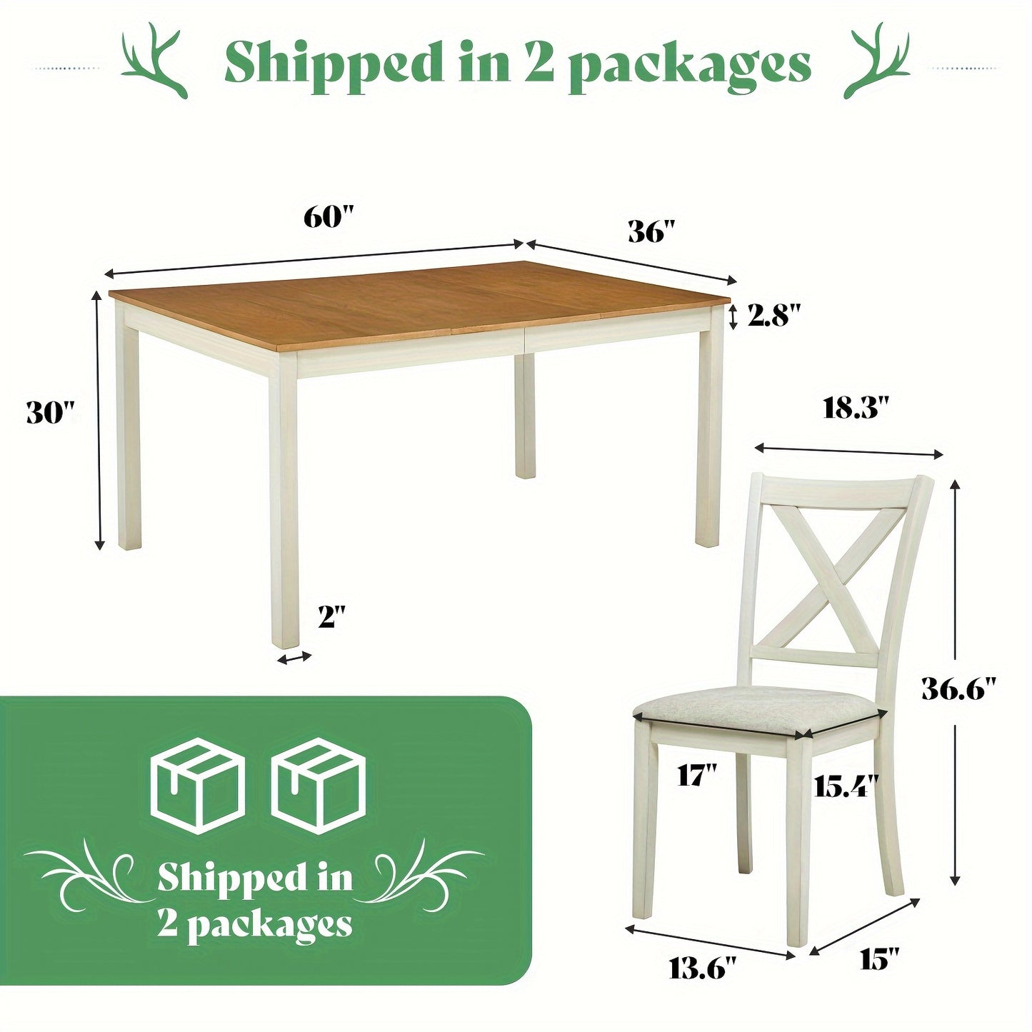 PAPAJET 7pcs Farmhouse Dining Set - 60" Solid Wood Table with 6 Upholstered Chairs, Hardwood Construction, MDF, White Finish, Ideal for Kitchen or Restaurant