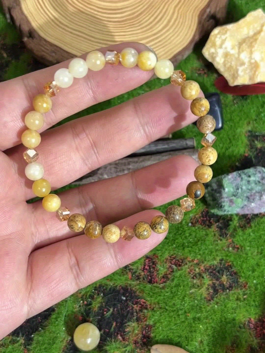 1pc Citrine Stone Beaded Bracelet, 6mm, Handcrafted Jewelry for Abundance and Success, Unisex, for Men and Women, Suitable for Ages 14+, All-Season