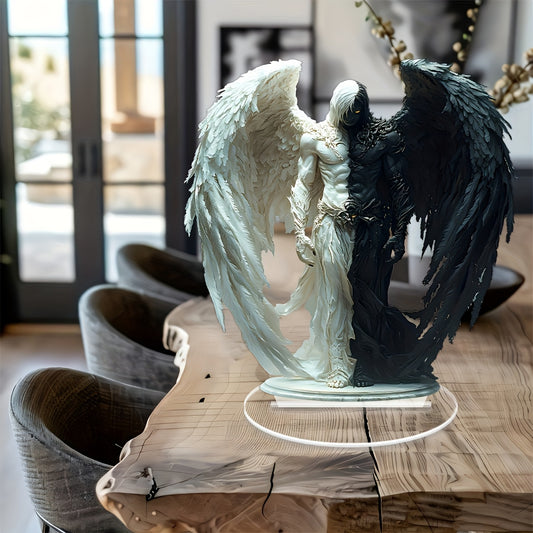 Bohemian Angel & Demon Desktop Art with Stand - Ideal for Office, Cafe, or Home Decor | Unique Gift for Best Friends and Housewarming