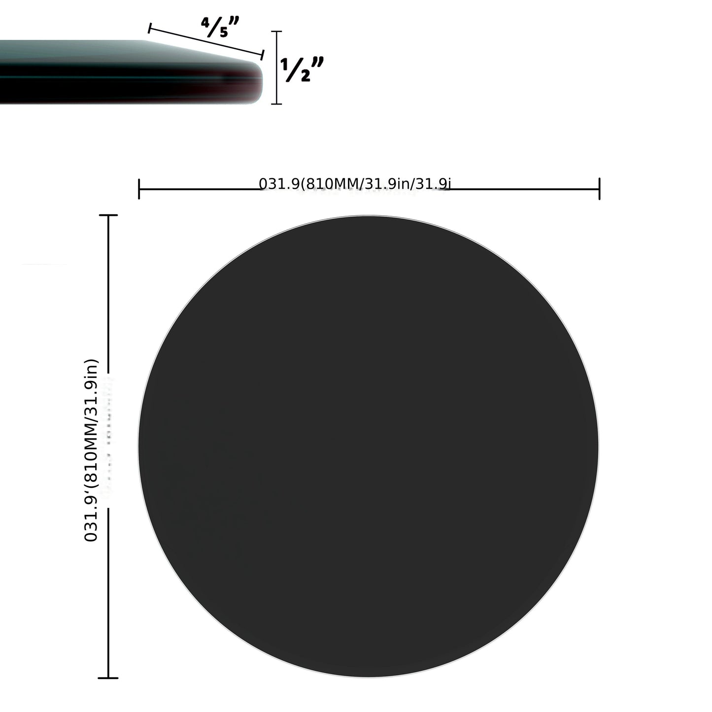 32"Round Tempered Glass Table Top, 1/2" Thick Beveled Polished Edge