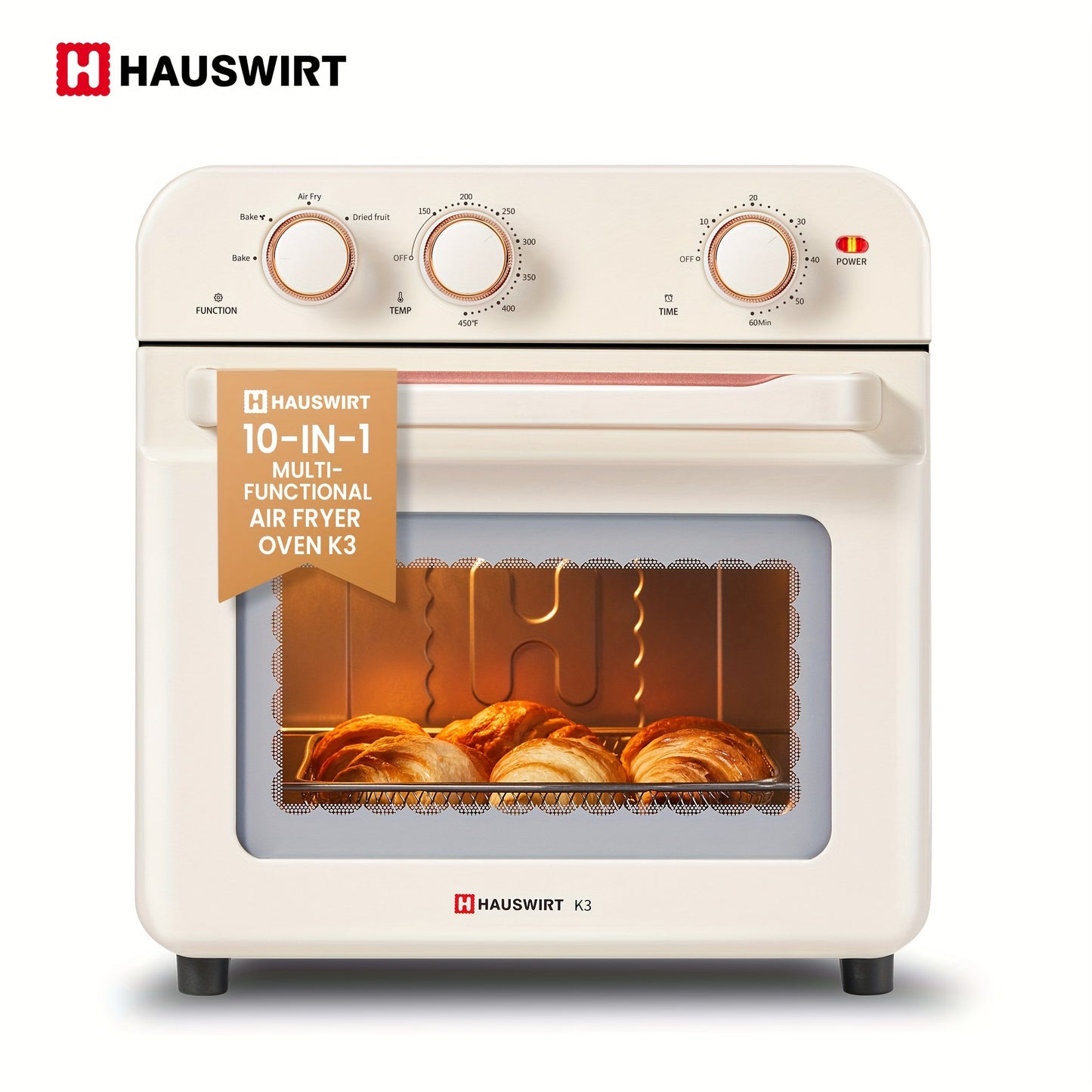 Hauswirt Air Fryer Conventional Oven K3, 6-in-1 Combo, 19L Extra Capacity Air Fryer, Baking And Frying Integrated, 1250 Watts, 150°F - 450°F, Non-Stick, Stainless Steel, Online Recipe Booklet