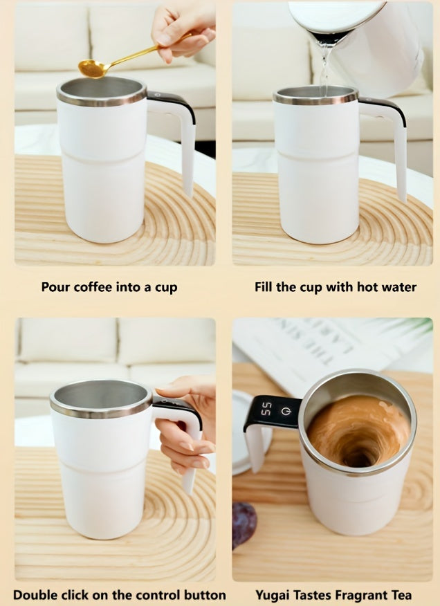 1pc Automatic Stirring Cup, Portable 304 Stainless Steel Coffee Mug with Temperature Display, USB Rechargeable, 155mAh Battery, ABS Material, for Home and Office Use