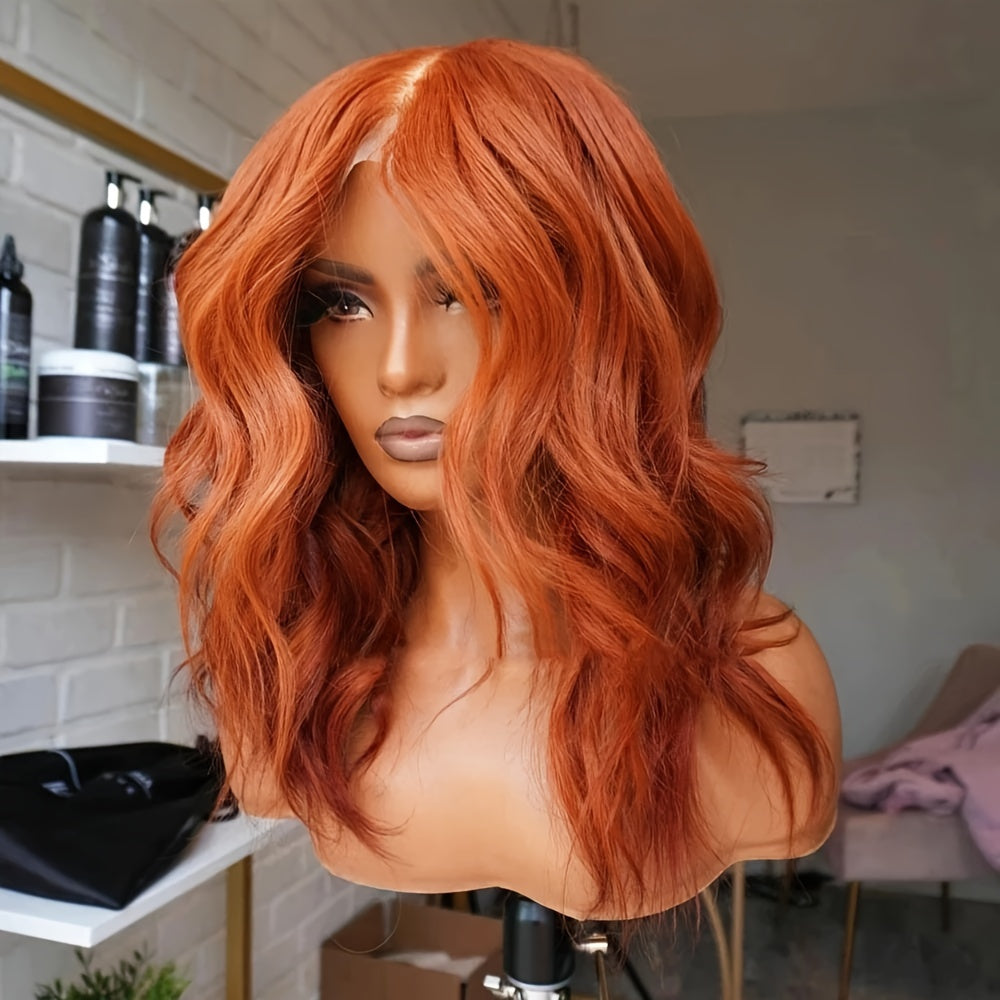 Short Bob Ginger Orange Lace Front Wig 13*4 Inch Deep Part Space Curly Wave Synthetic Heat Resistant Fiber Preplucked Hairline Long Loose Wavy Glueless Lace Wigs For Daily Party Use