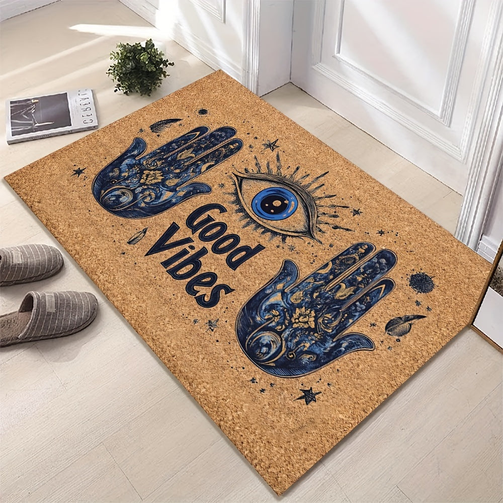 1pc Evil Eye Welcome Mat, Non-Slip Polyester Rug, Machine Washable, Braided Doormat with Rubber Backing, Lightweight Rectangle Floor Mat for Home, Outdoor, Entrance, Bedroom, Balcony - Christmas Gift Home Accessory