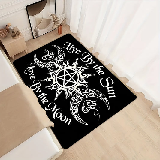 1pc, 8mm Thickness, Pentagram Moon Print Pattern Sponge Carpet, Sunrise On The Moon Life Pattern, Dirty Resistant Indoor Outdoor Entrance Door Mat, Non-slip Soft And Comfortable, Living Room, Bedroom Floor Mat Indoor Decorati