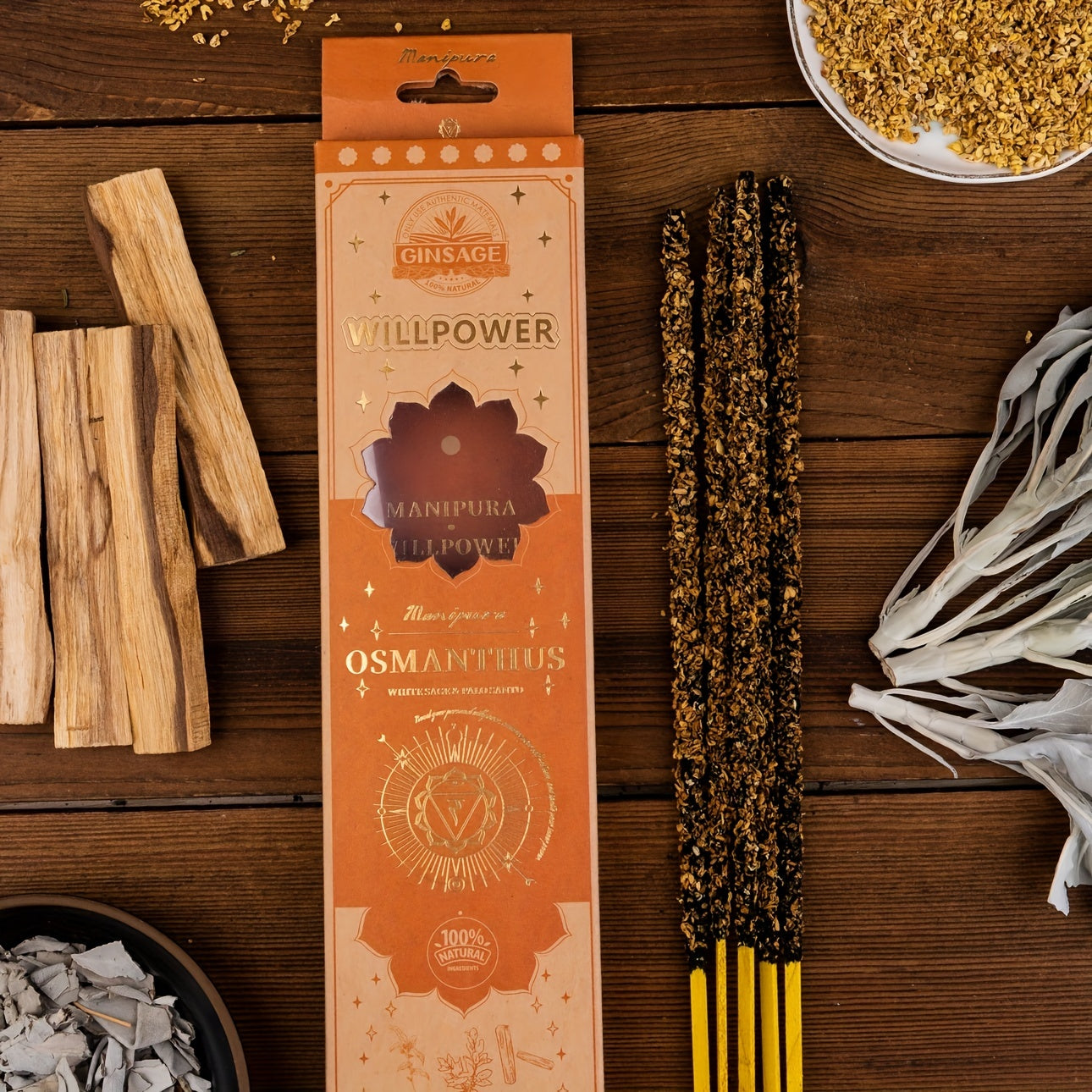 The Herbal Incense Stick Seven Chakra Series Is Made of White Sage, Peruvian Holy Wood, Blue Sage, Rosemary, Lavender, Eucalyptus Leaves, Osmanthus, Cinnamon, And Dark Red Roses (Due to Long-Distance Transportation, The Dregs