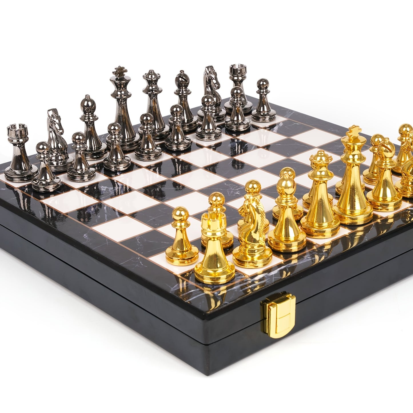 Metal Chess Set For Adults – Marbling Chess Board With Chess Pieces – Travel Chess Sets With Extra Queens With Zinc Alloy Metal Pieces – Ideal For Beginners And Professional Players