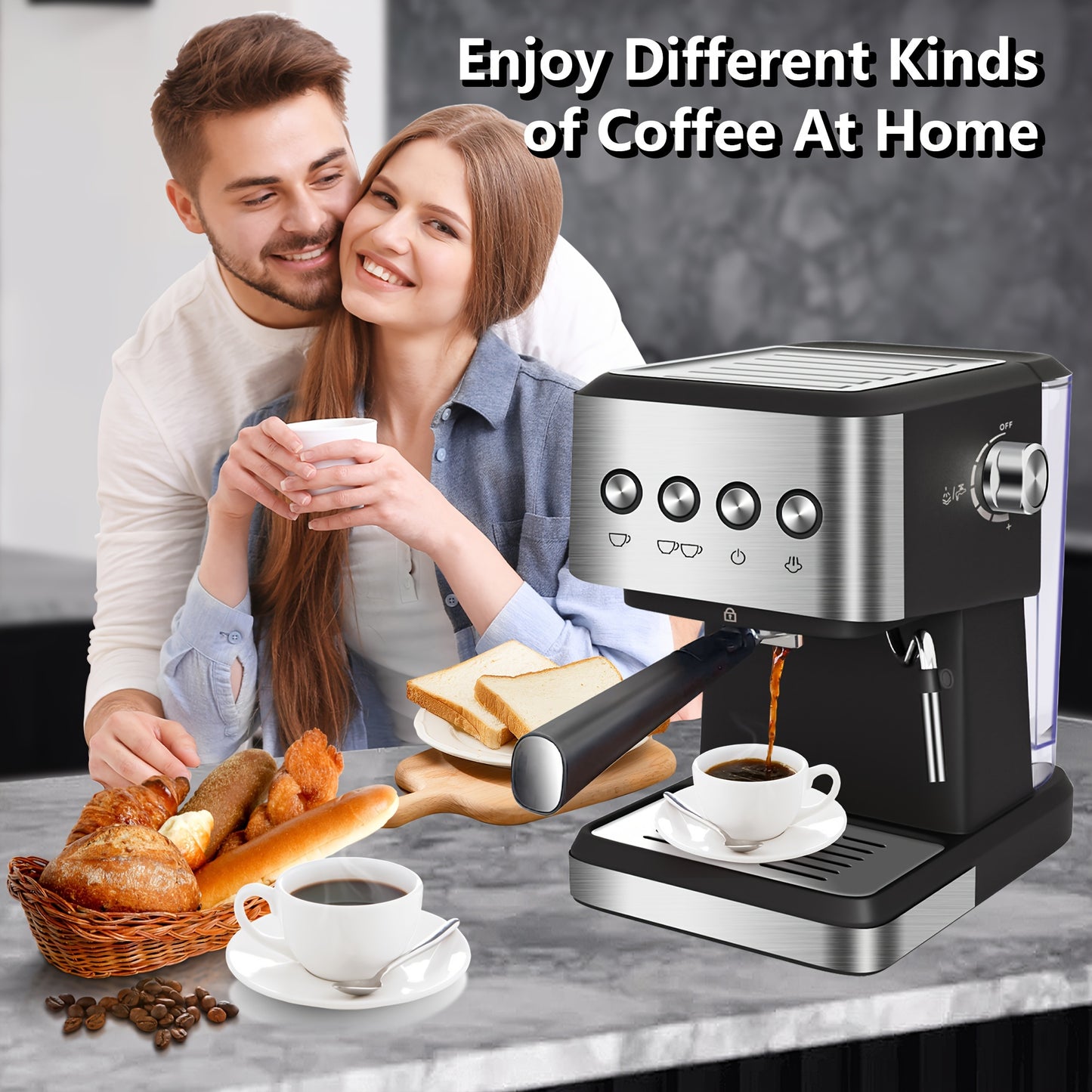 20 Bar Espresso Machine, Stainless Steel Espresso Coffee Machine For Cappuccino, Latte, Automatic Espresso Machine With 1.5L Removable Water Tank, Powerful Steam Wand, Built-In Milk Frother, One-Touch Single Or Double Shot