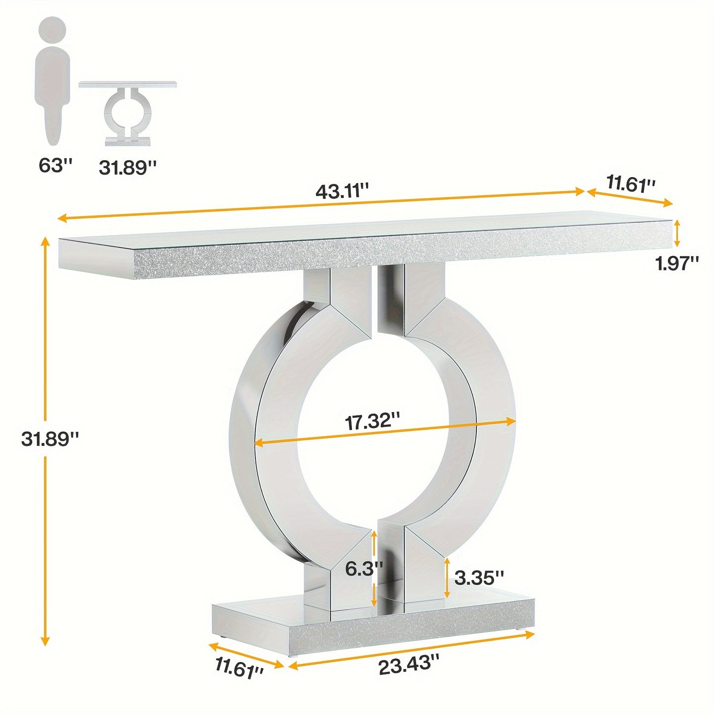 LITTLE TREE Mirrored Console Table With O-Shaped Base, 43-Inch Modern Entryway Table Glass Sofa Table With Mirror Finish, Rectangle Narrow Accent Foyer Table For Entrance Hallway Living Room, Silvery